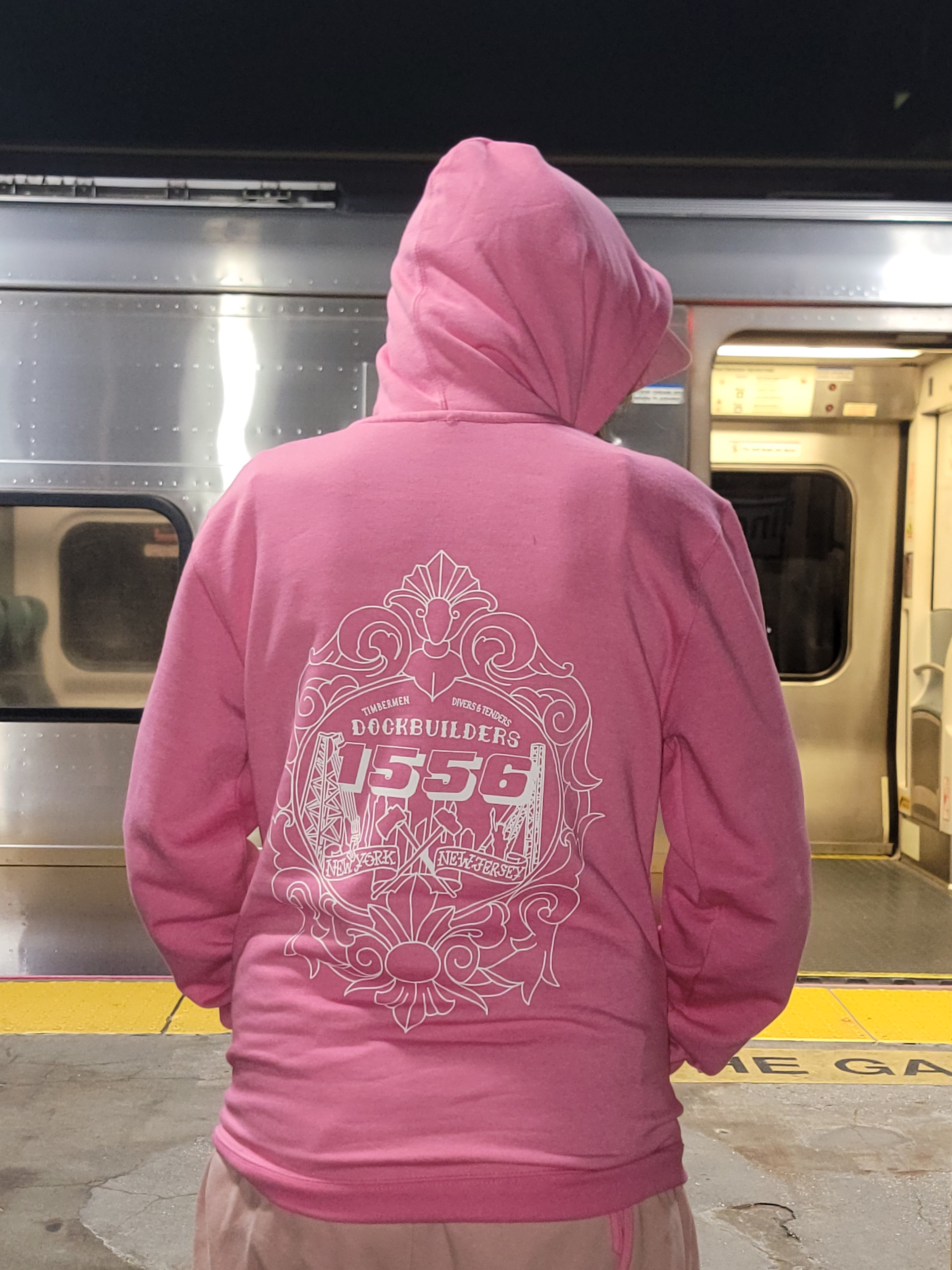 1556 DOCKBUILDERS hoodie Dist Rict PINK!!