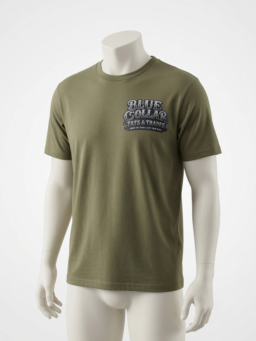 BLUE COLLAR TATS & TRADES logo t-shirt